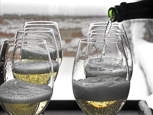 Wine being poured in the snow