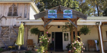 Start a brewery tour at the entrance of the Brewing Tree Beer Company in Afton, Virginia