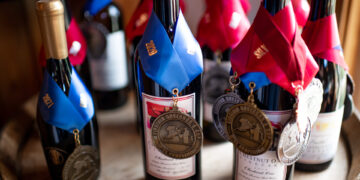 Bottles of the award-winning wines at Chestnut Oak Vineyard in Charlottesville, Va.