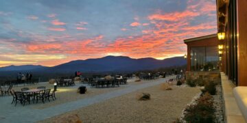 Sunset views of the Blue Ridge Mountains at the Hazy Mountain Vineyards & Brewery wine tour