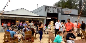 Outdoor gathering area at Pro Re Nata Brewery in Crozet, Virginia